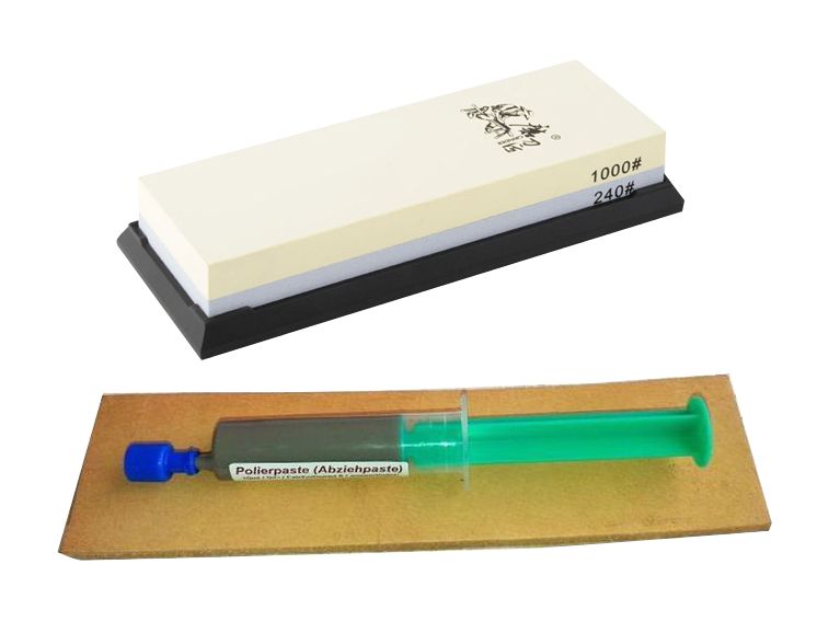 3-teiliges Schärf-Set für Messer / TAIDEA Abziehstein 240/1000 + Leder + Paste