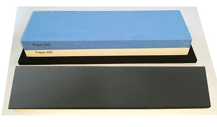 Messer-Sch�rf-Set, 3-teilig, 6cm breiter!!! Korund FEPA 220/400/3L mit behandeltem Abziehleder