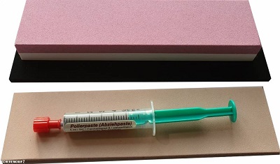 Messer-Sch�rf-Set, 3-teilig, Korund FEPA 120/280 + Leder + Polierpaste